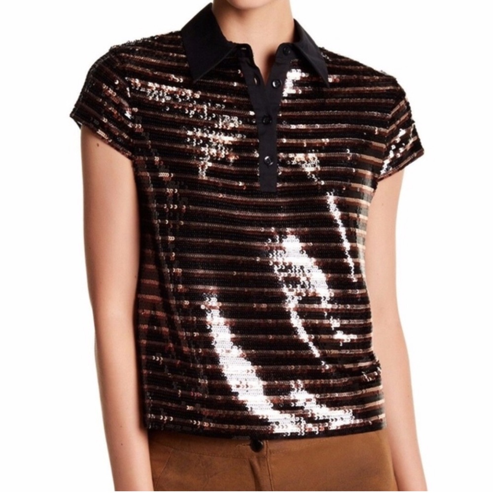 Alice & Olivia Sequined Striped Polo